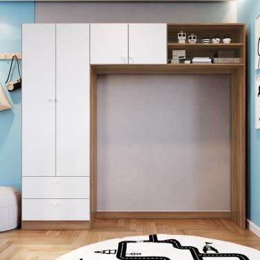 Imagem de Guarda Roupa Infantil 4 Portas 2 Gavetas Aconchego Completa Móveis - Nogal com Branco