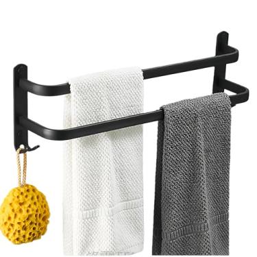 Imagem de SEIDO Toalheiro duplo para parede de banheiro, toalheiro duplo preto fosco montado na parede, barra de toalha de banheiro de aço inoxidável SUS 304, 71 cm, barra de toalha de escada de 2 camadas com