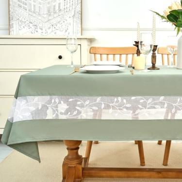 Imagem de youngseahome Toalha de mesa de tecido resistente com borda de renda bordada requintada - à prova d'água/resistente a vincos - para jantar, interior e exterior, casamento, férias, verde sálvia