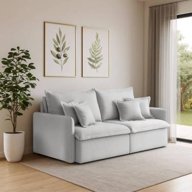 Imagem de Sofá 3 Lugares 2,00m Retrátil E Reclinável Em Tecido Veludo – Malta Lucadi Prata