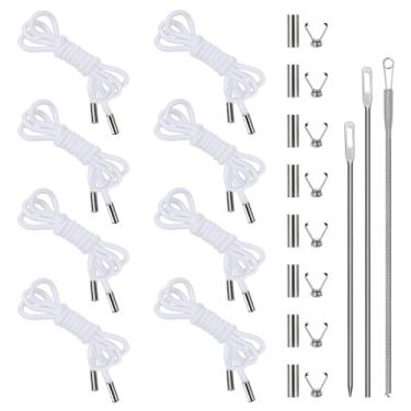 Imagem de Diakey Kit de cordão com cordão de substituição de 8 peças de 132 cm com 3 passadores fáceis para calças de moletom, shorts, calças, jaquetas, casacos, branco