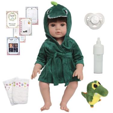 Imagem de Boneco Reborn Bebê Grande 100% Vinil Siliconado Kit 12 Itens - Cegonha