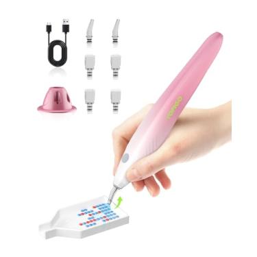 Imagem de Caneta de pintura de diamante Electirc Wirless, caneta artística de diamante a vácuo com base de carregamento, 3 cabeças de sucção, caneta de pintura gradiente para iniciantes (rosa)