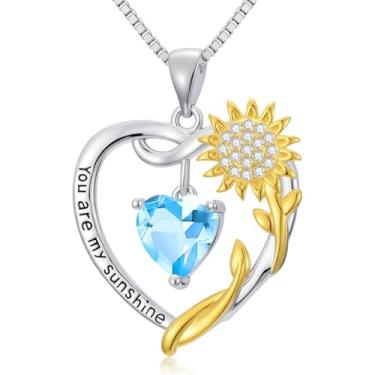 Imagem de WYDDO Colares de coração de girassol para mulheres, mãe, esposa, banhado a ouro 14K, pedra do mês de nascimento, joia de coração, girassol, aniversário, Natal, Dia dos Namorados, presentes para sua