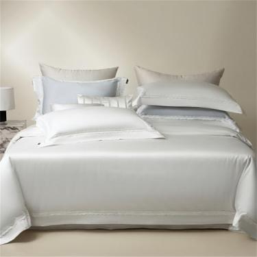 Imagem de Jogo de cama 100% algodão, tecido slub, confortável e respirável, com capa de edredom e lençol, cor 1, lençol de baixo com elástico de 1,8 m.