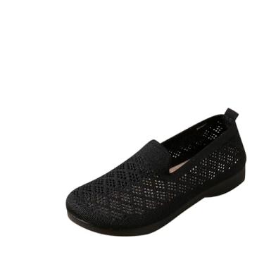 Imagem de Tênis feminino fashion casual de malha oca respirável para uso na primavera, leve e confortável para uso diário, Preto, 34