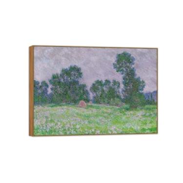 Imagem de BMZFYBS Claude Monet Famosas Impressões em Tela de Parede Prontas para Pendurar - Flor Prado em Giverny - Pintura em Moldura de Madeira para Decoração de Sala de Estar 80 x 115 cm 31 x 45 pol