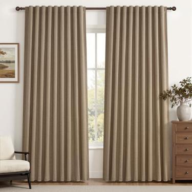 Imagem de Cortinas blackout marrom enferrujado 152 cm de linho extra largo 236 cm de comprimento para sala de estar, cortinas térmicas plissadas de chocolate para quarto de fazenda para inverno grosso janela