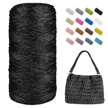 Imagem de JeogYong Cordão de macramê metálico de 1 mm x 525 metros, fio de glitter preto para sacos de crochê, fio de macramê brilhante para pingentes de crochê, decoração de casa, artesanato DIY