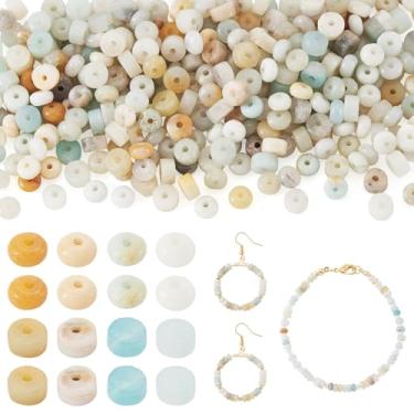 Imagem de Craftdady 2 fios de contas de amazonita de flores naturais, 2 estilos de contas de disco e Rondelle Heishi, contas planas redondas de pedra espaçadora solta para pulseira, colar, brincos, fabricação