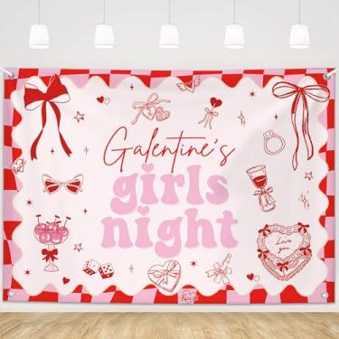 Imagem de MEHOFOND 1,8 x 1,1 m Galentine's Girls Night Backdrop Banner, Happy Galentine's Day Banner Background Girls Theme Party Ladies Galentines Day Party Decor s Photo Booth Props
