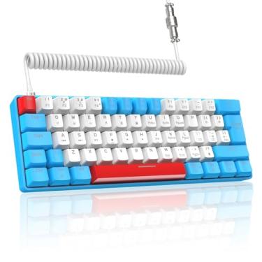 Imagem de LexonElec Combo de teclado mecânico e mouse T60PRO 60% + cabo USB C enrolado, teclado retroiluminado RGB compacto, interruptor vermelho linear, mouse RGB programável de 6400 DPI para PC, Mac Gamer (azul e branco)