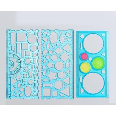 Imagem de 3 modelos de desenhos geométricos, réguas multifuncionais, ferramentas de desenho para escritório, design
