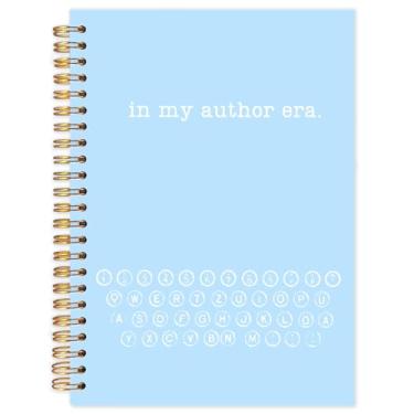 Imagem de Yhtrg Cadernos espirais com padrão de máquina de escrever azul, presentes para autores e escritores, diário de cadernos espirais, diários de presentes para autores para escrever, caderno da minha era