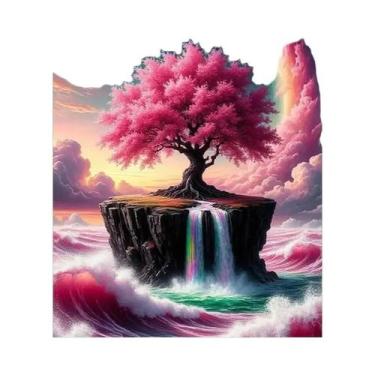 Imagem de Pintura Em Diamante Paisagem De Árvore Mosaico Rio Cachoeira DIY Decor