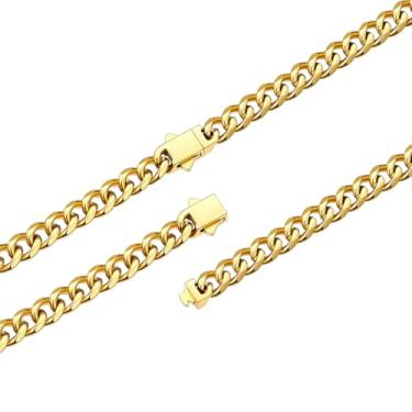 Imagem de FaithHeart Corrente de elos cubanos de aço inoxidável preto/prata/dourado para homens, duráveis e hipoalergênicas Miami Curb Hip Hop, 6/9/12 mm de largura, 45,7 a 76,2 cm de comprimento, caixa de