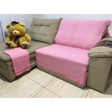 Imagem de Manta para Sofá Decorativa 2,10x1,20m em Algodão – Protetora para Sala 2 ou 3 Lugares(Rosa BB)