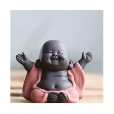 Imagem de Ornamento de Buda Rindo Cerâmica Completa Estátua Feng Shui Feliz Trabalho Exquisito Base Estável Decoração para Casa Escritório e Carro Presente Dia