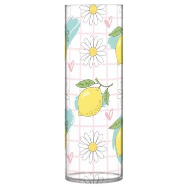 Imagem de CEBUGI Vaso cilíndrico de margarida limão 10 x 30 cm para flores, vaso transparente inquebrável para decoração de casa de festa de casamento