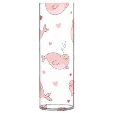 Imagem de CEBUGI Lindo vaso de flores Sea Lions 10 x 30 cm, vaso cilíndrico para flores, vaso transparente inquebrável para decoração de casa de festa de casamento