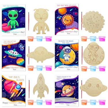 Imagem de MLOLM 30 conjuntos de kits de artesanato de pintura de madeira de animais da selva com cartões, presentes de dia dos namorados com materiais de arte de safári de madeira inacabados DIY para Dia dos