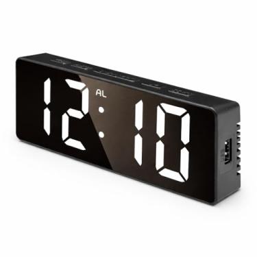 Imagem de Relógio Despertador Digital, Display LED Grande, USB, Espelhado Preto