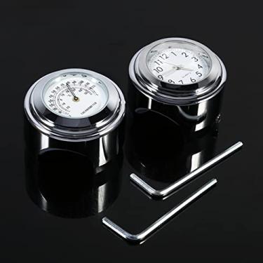 Imagem de AMONIDA Relógio Com Termômetro para Montagem No Guidão de Motocicleta, Mostrador Luminoso Resistente a Choques à Prova D'água para Visualização Noturna, Material de Liga de Alumínio, para