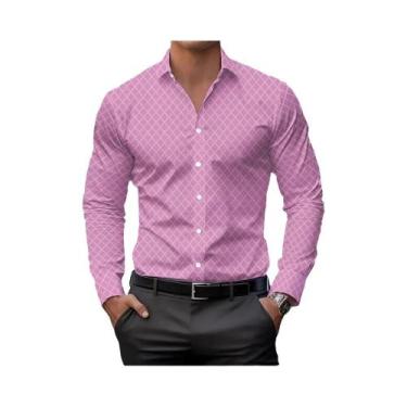 Imagem de Camisa Casual Masculina Com Estampa Xadrez Clássica, Gola Lapela, Mang