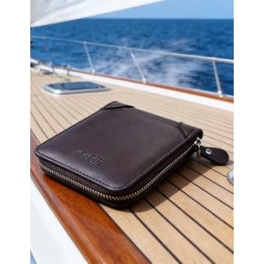 Imagem de Carteira masculina casual dobrável de couro com vários compartimentos para cartões (marrom escuro)