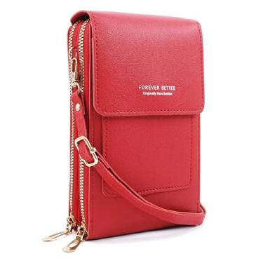 Imagem de PORT&LOTUS Bolsas pequenas transversais para mulheres bolsa de celular carteira feminina clutch bolsas de ombro de couro PU, Vermelho