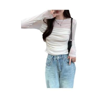 Imagem de Camiseta Feminina Preta De Renda Com Decote Redondo E Manga Longa Esti