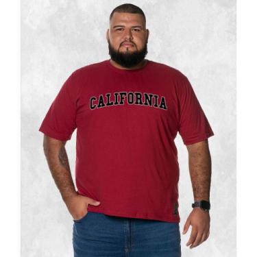 Imagem de Camiseta Algodão Unissex Plus Size Californ Hils, Bordô, G4