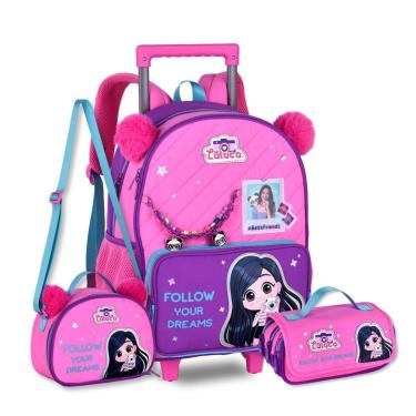 Imagem de Mochila Carrinho Luluca com Lancheira e Estojo Kit Completo-Feminino