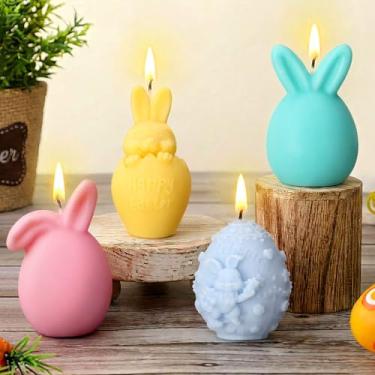 Imagem de Lyrow 4 peças de velas de coelho da Páscoa sem chamas primavera ovos de páscoa escultura de coelho presente para casa, sala de estar, quarto, festa, decoração de mesa, decoração de casa, artigos de