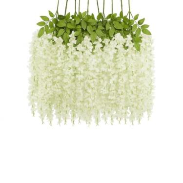Imagem de Kit 6 or 12 Ramos de Flor de Cerejeira Artificial Pendente 110cm | Decoração para Casamento, Festa e Ambiente Interno(12,Branco)