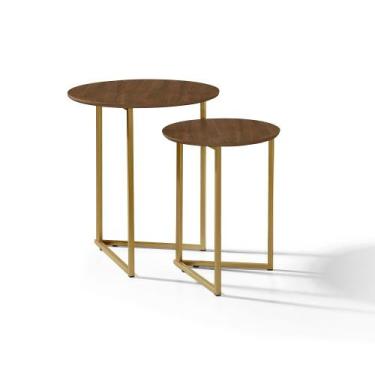 Imagem de Mesa Lateral Pé De Aço Estilo Industrial Dourado/Malbec - DTH