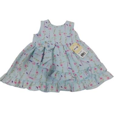 Imagem de Vestido Luxo Bebê Menina Chuquinha Baby Enxoval Ref 2860, Azul, M ( 3 