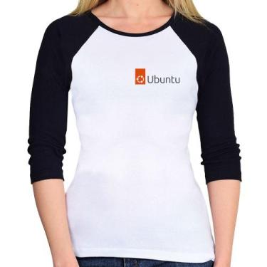 Imagem de Baby Look Raglan Ubuntu Linux Manga 3/4 - Foca na Moda, Branco, Preto,