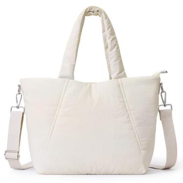 Imagem de KALIDI Bolsa feminina acolchoada Carryall grande bolsa tiracolo macia macia e leve para viagem, Bege, Large