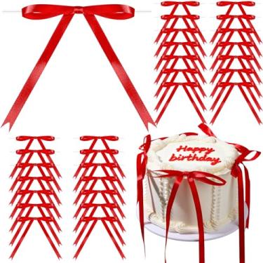 Imagem de YGDZ Laço vermelho 12 x 18 cm, 30 peças fita de cetim laço vermelho para decoração de Natal, bolo, gravata torcida para embrulho de presente, balões, festa de aniversário, sacos de petiscos