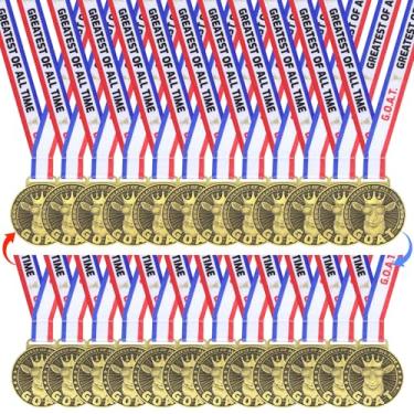 Imagem de Archerest Medalha de cabra dupla face de 24 peças com fitas de pescoço, prêmio maior de todos os tempos, medalha de pingente de cabras 3D para torneios esportivos e campeonatos de futebol e coleções