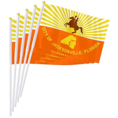 Imagem de PTEROSAUR Conjunto de bandeiras portáteis Jacksonville City, 14 x 20 cm, mini bandeira Jacksonville para desfiles, festas, celebrações e decoração de casa (pacote com 50)