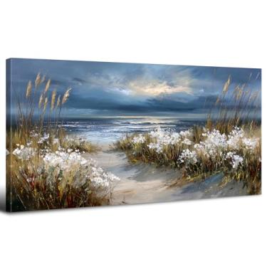 Imagem de Arte de parede costeira vintage imagens de flores silvestres decoração de parede oceano praia margaridas impressões pinturas modernas decoração de casa de fazenda imagens florais arte para sala de