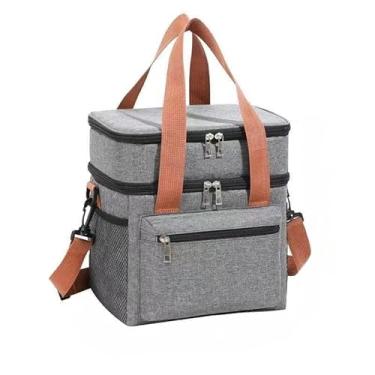 Imagem de Bolsa Térmica 2 Camadas Marmita Lancheira Grande Alça Ombro Para Piquenique Trabalho Passeio Academia(Cinza)