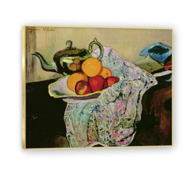 Imagem de NHLDZYH Moldura dourada. Pintura vintage fruta ainda vida em tela retro fruta motivo estilo country decoração de parede para cozinha e sala de jantar. A30. 60 x 72 cm.