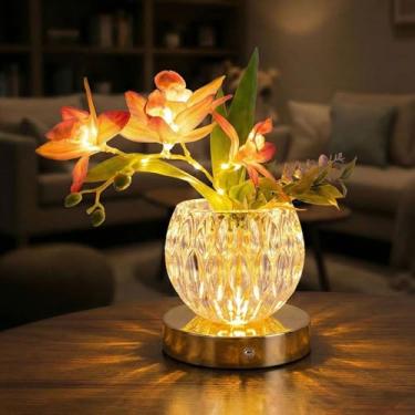 Imagem de Abajur de mesa de flores, flor de orquídea com lâmpada de vaso de cristal, luz de mesa sensível ao toque sem fio, 3 cores regulável e recarregável, luz noturna pequena para quarto, casa, presentes