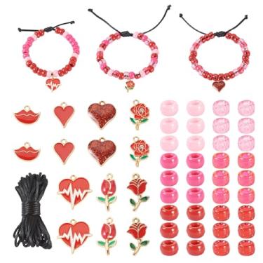 Imagem de Craftdady 386 peças de berloques de contas de dia dos namorados, flor de rosa vermelha, tulipa coração, lábios, berloque esmaltado, pequenas contas de plástico, doce amor, kits de joias para pulseira