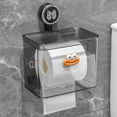 Imagem de Suporte de papel higiênico com ventosa com prateleira, totalmente coberto, à prova d'água, à prova de gatos, suporte de rolo de papel higiênico montado na parede, para trailer, banheiro, banheiro