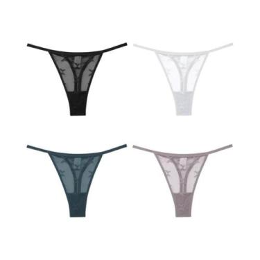 Imagem de Conjunto De 4 Tangas De Renda De Cintura Baixa Confortáveis T-Back S-X