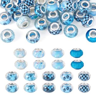 Imagem de KISSITTY 30 peças sortidas de contas de artesanato europeias de furo grande resina Rondelle contas espaçadoras soltas amuletos a granel 14 mm para artesanato DIY canetas corrente de cobra colar colar